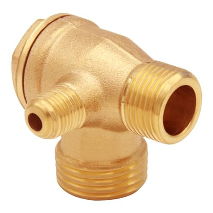 Solid Brass 3-Port Air Compressor Check Valve G1/8" x G3/8" x G1/2" Male Threaded Tube Connector Non-Return Valve