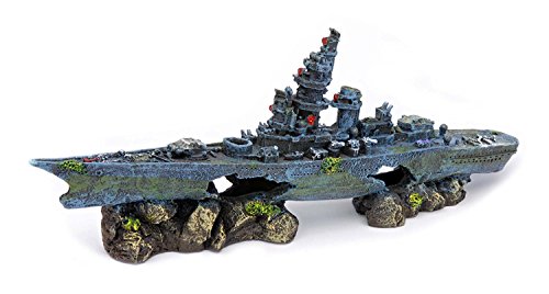 Penn-Plax Deco-Replicas Sunken Battleship Aquarium Decoration – Safe for Freshwater and Saltwater Fish Tanks – Medium