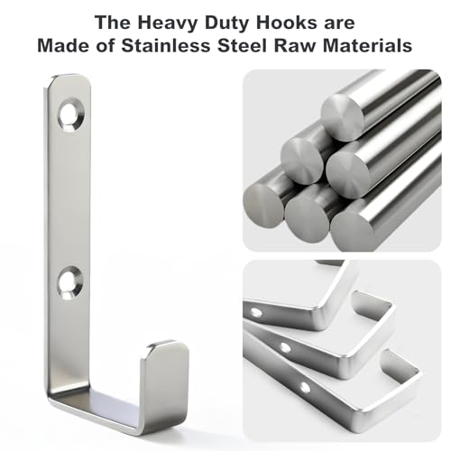 Heavy Duty Hooks, Stainless Steel Hooks for Hanging, Wall Mount Hook, Coat Hook, Wall Hooks Towel Hook Garage Holder Screw Hanger, Utility Hooks, 6 Pack (Silver) - color: Silver