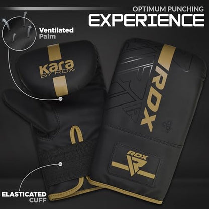 RDX Bag Gloves Boxing Punching Mitts, Maya Hide Leather, Padding, Ventilated Palm, MMA Heavy Punch Training, Muay Thai Kickboxing Focus Pads Double End Speed Ball Workout, Adult Men Women - color: Golden