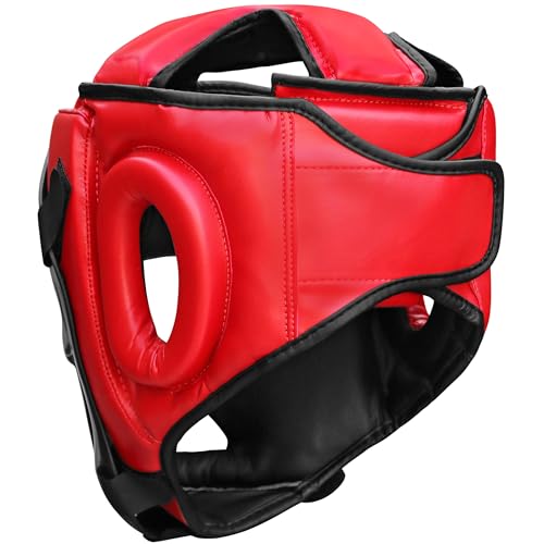 Farabi Sports Boxing Headgear Grill Head Gear MMA Training Kickboxing Sparring Gear Removable Front Bar Grill - color: Red, size: Small