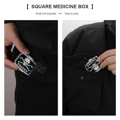 Metal 2 Compartment Pill Organizer Travel Friendly Portable Compact Pill Box Cute Pill Case to Hold Vitamins,Fish Oil,Supplements,Meds,Tablet for Purse,Pocket. (A Skeleton with a Black Background) - color: A Skeleton With a Black Background