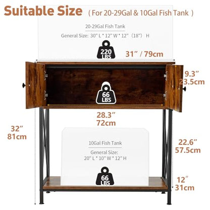 20-29 Gallon Aquarium Stand with Cabinet, 20 Gallon Long Fish Tank Stand with 31''L * 12''W Tabletop, Double Heavy Metal Stand with Stable Structure, Adjustable Table Feet - Rustic Brown - color: Rustic Brown 20-29Gallon, size: 20-29Gallon