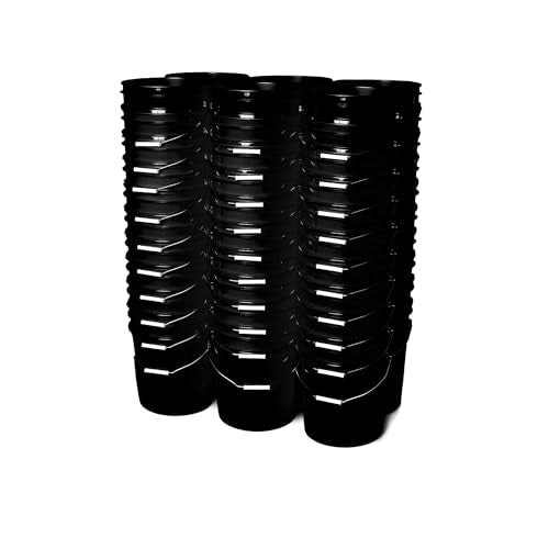5 Gallon Bucket - Food Grade Bucket, Metal Handle Grip, BPA-Free, Heavy-Duty 90 Mil HDPE Plastic Pail, Stackable Utility Container, Made in USA, Lid Not Included, Black, 60 Packs - color: Black, size: 60 Packs