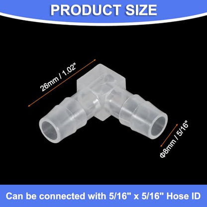 uxcell 5/16" Hose Barb Fitting, 8 Pcs Equal Barbed 90 Degree Elbow L Shaped 2 Way Plastic Splicer Joint Mender Adapter Union Fitting for Air Line Tubing Pipe Household Fuel Gas Liquid