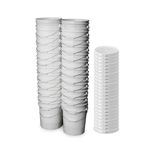 5 Gallon Bucket - Food Grade Bucket with Airtight Gasketed Tear Strip Lid, BPA-Free, Heavy-Duty 90 Mil HDPE Plastic Pail, Bulk Storage, Durable Container, Made in USA - White, 24 Packs - color: White, size: 24 Packs