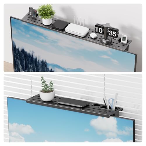 Adjustable Steel TV Top Shelf, Floating TV Stand, Universal Monitor Shelf for Soundbar, Game Console, Cable Box, Router Shelves (34.65 x 4.33 inch) - style: 34.65 x 4.33 inch