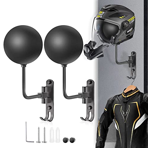 Motorcycle Helmet Holder Wall Mount 180 Degree Rotation Metal Bike Helmet Rack Mount Bicycle Helmet Display Stand Hanger with 2 Hooks Accessories for Motorcycle Bike Baseball Rugby - Gray, 2 Pcs - color: Gray(2pcs)
