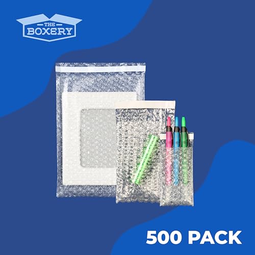 The Boxery 4x5.5" Clear Self-Sealing Bubble Out Bag Pouches -500 Pack- Bubble Cushion Wrap Bags for Packing, Storage, Moving, and Shipping fragile items