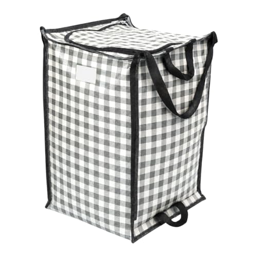 DURASACK XL Heavy Duty Storage Tote Bag with Zipper Top – 48 Gallon Extra Large Reusable Storage Bag, 20" x 20" x 28", Self-Standing Polypropylene Tote for Moving & Garage Organization, Gray Gingham - color: Gray Gingham, size: X-Large