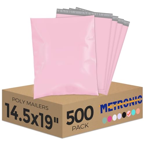 Metronic Poly Mailers 14.5x19 500 Pack, Large Shipping Bags for Clothing with Strong Adhesive, Shipping Envelopes Mailers Poly Bags for Small Businesses, Waterproof Packages Bags Light Pink - size: 14.5x19 500PC