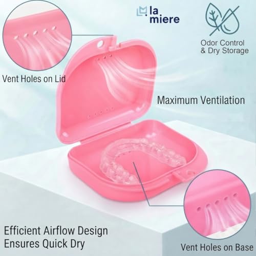 LA MIERE RetainerCase Slim Cute Retainer Holder Dental Thin Container Braces Case Denture Night Mouth Guard Aligner Case, Pink - color: Pink