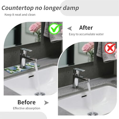 Kitchen Sink Splash Guard，Blue hydrangea-1 Faucet Mat Sink Gadgets-Super Absorbent Fast Drying Mat Drip Catcher for Kitchen, Bathroom,Sink Mat, Dish Drying Mat, Bathroom(15" X 5.5" ) - color: Blue hydrangea-1