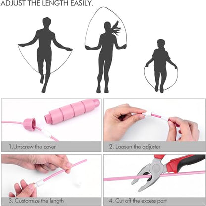 Jump Rope, Tangle-Free Rapid Speed Jumping Rope Cable with Ball Bearings for Women, Men, and Kids, Adjustable Steel Jump Rope with Foam Handles for Home Gym Exercise Fitness Workout Equipment & Slim Body - color: Bubblegum
