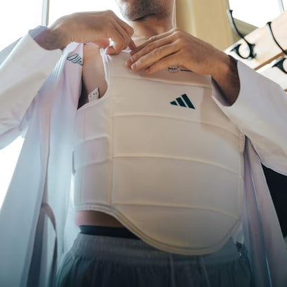 adidas WKF Approved Karate Chest Protector - White w/ Black Logo - size: Small