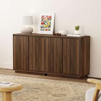 Buffet Storage Cabinet, Sideboard Accent Cabinet with Adjustable Shelves and Handless Design, Modern Credenza, Console Table for Living Room, Brown