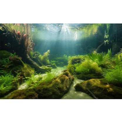 Ocean Floor Fish Tank Background Underwater Stone Aquarium Background Under Water Background Cave Sunlight Fish Tank Backdrop Decoration Aquarium Backdrop Durable Vinyl 24x16in