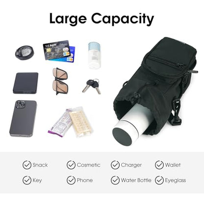 sportsnew 40oz Insulated Crossbody Water Bottle Bag Gym Hiking Phone Pocket - color: Black