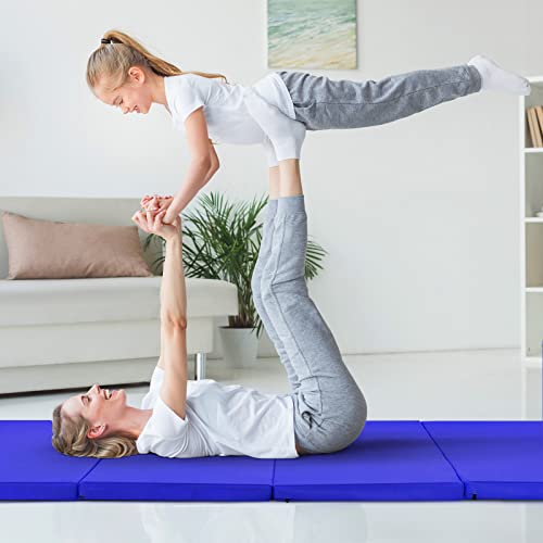 Goplus Gymnastics Mat, Folding Tumbling Mat with Carry Handles, Hook & Loop Fasteners, 4 Panels for Fitness Exercise Yoga Stretching Aerobics Workouts, Thick Gym Mats for Home - color: Navy