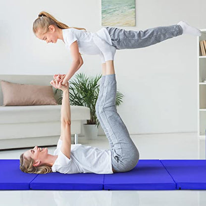 Goplus Gymnastics Mat, Folding Tumbling Mat with Carry Handles, Hook & Loop Fasteners, 4 Panels for Fitness Exercise Yoga Stretching Aerobics Workouts, Thick Gym Mats for Home - color: Navy