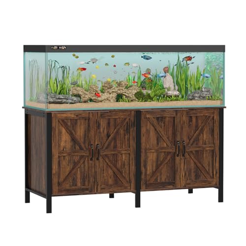 VOWNER 100-150 Gallon Fish Tank Stand with Power Outlet, Heavy Duty Aquarium Stand with Cabinet Storage for Fish Tank, Turtle Tank, Reptile Terrarium, 60" L*23.6" W Tabletop, 2200 LBS Capacity, Brown - color: Brown