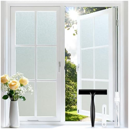 rabbitgoo Frosted Glass Window Privacy Film, No Glue, Anti-Glare Heat Blocking, Easy to Install, Renter Friendly Removable Opaque Bathroom Window Clings for Glass, 23.6" x 78.7" - color: Frosted White, size: 23.6" X 78.7"