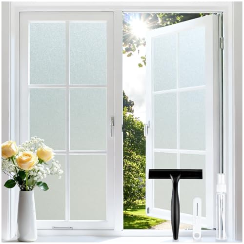 rabbitgoo Frosted Glass Window Privacy Film, No Glue, Anti-Glare Heat Blocking, Easy to Install, Renter Friendly Removable Opaque Bathroom Window Clings for Glass, 23.6" x 78.7" - color: Frosted White, size: 23.6" X 78.7"