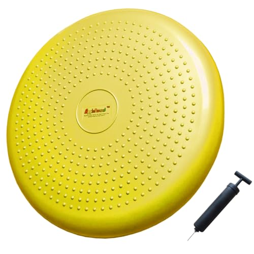 AppleRound Inflated Wobble Cushion with Hand Pump, Air Stability Board (Extra Thick), Core Balance Disc for Adults, Sensory Wiggle Seat for Kids, Flexible Seating for All Age, 13.5in / 34cm Diameter - color: Yellow