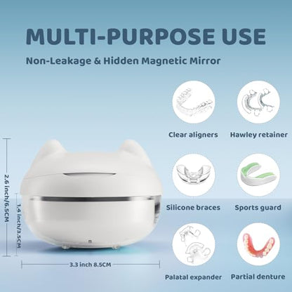 Retainer Case Denture Bath Case Basket Mirror Leak-proof White Cat - color: White Cat