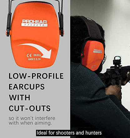 PROHEAR 016 NRR 26dB Shooting Ear Protection, Slim Passive Earmuffs - color: Orange