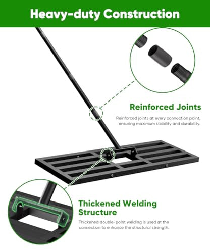 Lawn Leveling Rake 36x10 inch, Heavy Duty Reinforced Lawn Leveler Tool, Garden Landscape Rake with 77" Adjustable Handle, Yard Ground Leveler for Backyard, Garden, Golf Course, Farm, Pasture - style: S-36x10in