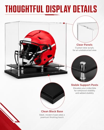 Football Helmet Display Case Full Size, Clear Acrylic Case with Black Base - size: Football Helmet Display Case