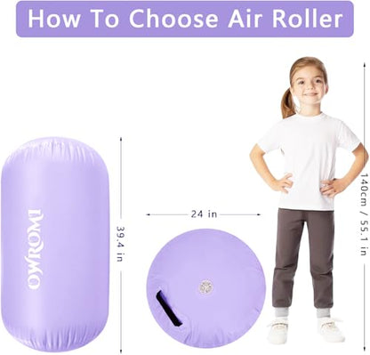 Inflatable Gymnastics Air Mat Tumble Track with Gymnastics Air Barrel - Inflatable Air Spot Tumbler Backbend Trainer Air Roller Tumbling Mat with Electric Pump - color: Light Purple - No Pump, size: 24 * 31.5in