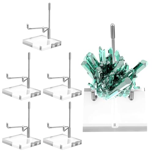 6 Pcs Clear Acrylic Easel Stand, Adjustable Metal Arm Display Holder for Crystals, Minerals, Rocks, 2.4x2.4x3.5 Inch