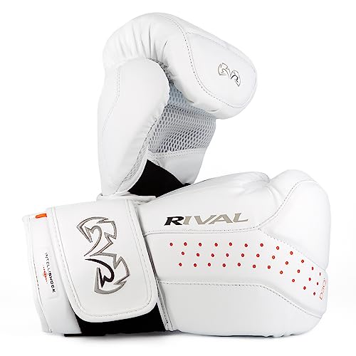 RIVAL Boxing RB10 Intelli-Shock Bag Gloves, Hook and Loop Closure - Ergonomic Fit, 1.25” of Closed Cell Foam for Intense Bag Use - color: White, size: X-Large