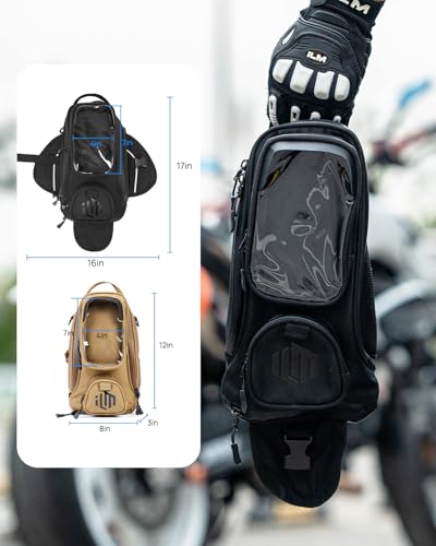 ILM Motorcycle Tank Bag Magnetic 4 Straps Reinforced Fastening Waterproof Touch Screen Phone Pouch Motorbike BT01 - color: Black