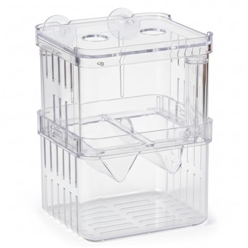 Aquarium Breeder Box, Breeder Box for Fish Tank 2 Layer Transparent Aquarium with Sucrion Cups Plastic Fish Breeding Boxes for Small Shrimp Clown Guppies