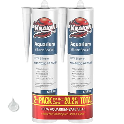 Kraken Bond Aquarium Silicone Sealant Clear - (2x10.1 fl. oz.) 100% Waterproof Aquarium Safe Silicone, Non-Toxic Fish Tank Safe Sealant, Fast Curing and Strong Adhesion, 2 Pack - color: Clear, size: 2 Pack