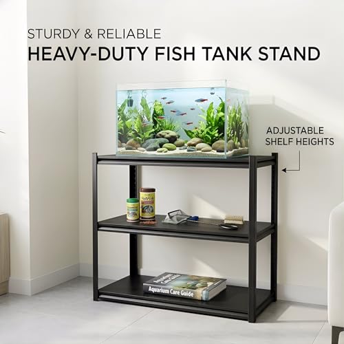 Fish Tank Stand Aquarium Stand, Heavy Duty Metal Shelving Unit with Storage Shelf, 4-Tier Adjustable Utility Shelf for 20 Gallon Fish Tank, Reptile Stand, Garage Shelving for Home Office,Modern Black - color: Black-fish02