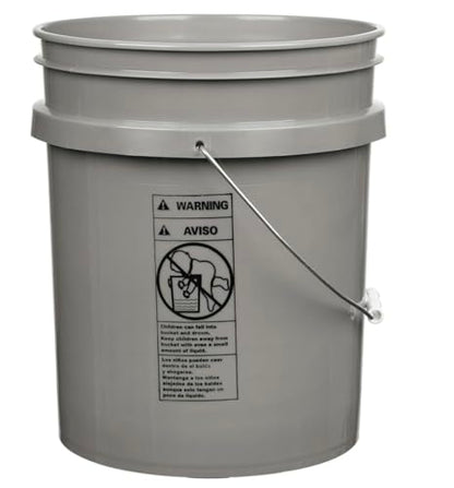 5 Gallon Food Grade BPA Free Made in USA Pails Gray Bucket with Screw On Air Tight Lid (2, Gray with Green lids)