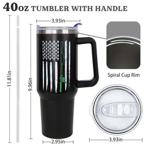 Fishing Gifts For Men,40oz Fishing Tumbler With Handle, Funny Gifts For Dad Grandpa,Birthday Gift For Fisherman,Coffee Cups With Straw and Lid