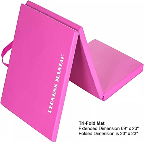 FITNESS MANIAC Black Folding Mat Panel Aerobics Exercise Tumbling Gym Easy Storage Gymnastics Mat Tri-Fold Mats Gym Pad Exercise Pading Ab Foldable Mats - color: Pink