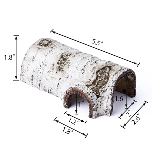 Natural Reptile Hide Basking Platform, Hideout Decor for Aquarium, Fish Tank, Bearded Dragon, Gecko, Shrimp, Betta (Birch Tree Hiding Cave, Small)
