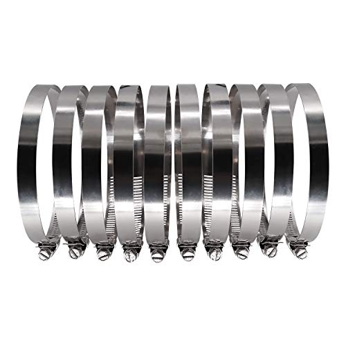 5" Worm Gear Hose Clamp - SAE 80 Size, Full Stainless Steel with 1/2" Band Width, Working Range 116mm - 140mm Hose Clamps,10 Pack