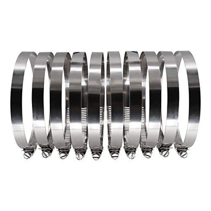 5" Worm Gear Hose Clamp - SAE 80 Size, Full Stainless Steel with 1/2" Band Width, Working Range 116mm - 140mm Hose Clamps,10 Pack