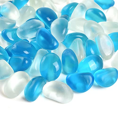 Frosted Glass Beads Beach Glass Marbles for Vases Gems Aquarium Pebbles Decorative Vase Filler Table Scatter Decor 1LB Blue Sea - color: Blue