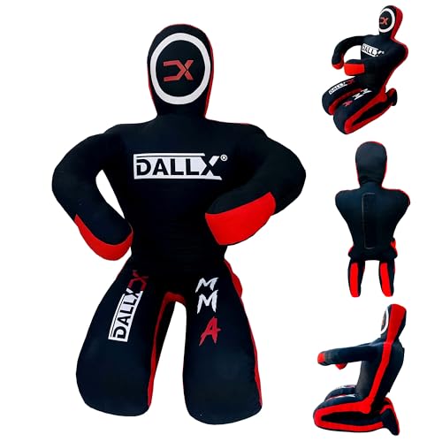 DALLX MMA Grappling Dummy BBJ Wrestling Brazilian Jiu Jitsu Punching Bag Judo Karate Throwing Boxing Fighting Dummy Self Defense Sitting Position – UNFILLED - color: BLACK RED, size: 5FT