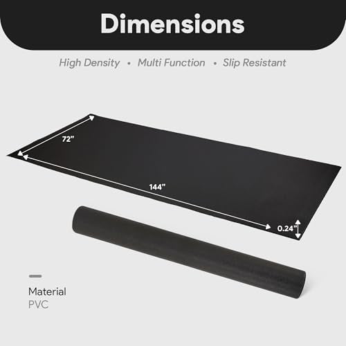 Fitvids High Density 1/4-Inch Thick Gym Equipment Mat, Non-Slip Floor Protection for Heavy Exercise, Treadmill and Bike Mat in Multiple Sizes - size: 144"L x 72"W x 0.3"Th