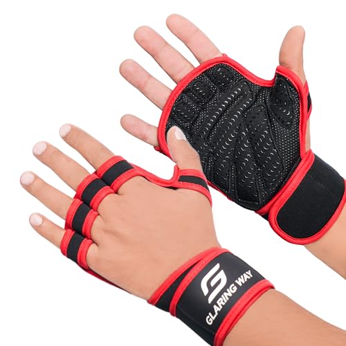 Gym Workout Gloves for Women and Men | Silicone grip fingerless, open back vents, neoprene, non-slip, palm, thumb protection for cross training, pull ups, cycling - color: Red, size: Small