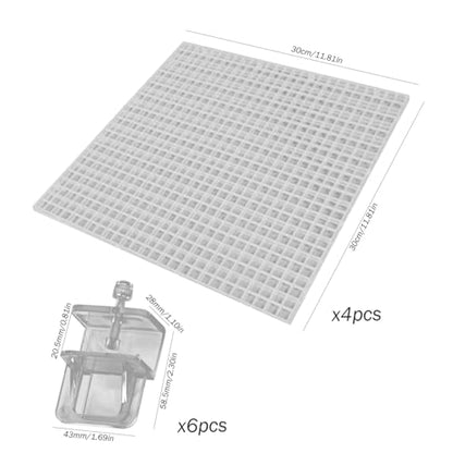 Aquarium Hood, Aquarium Lid 4Pcs 12x12 Gridding Fish Tank Lid Anti-Jump Cat-Proof Hood with 6 Clamp Breathable Cuttable Nonopaque Fish Tank Cover